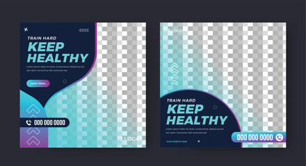 Fitness social media posts design vector template illustration. Stylish graphics Gym social media banner design layout.	