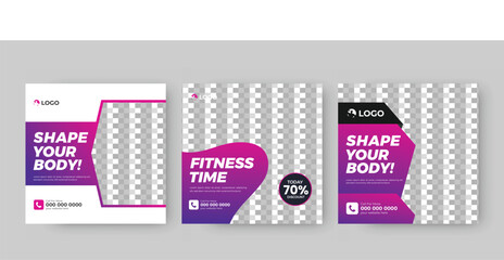 Stylish GYM & Fitness social media posts design vector template