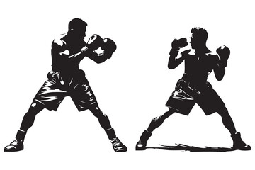 Vector silhouettes of two men boxing