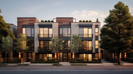 Fototapeta premium architecture complex townhouse building illustration urban spacious, contemporary exclusive, upscale stylish architecture complex townhouse building