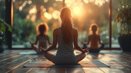 Young woman meditating in yoga position - obrazy, fototapety, plakaty