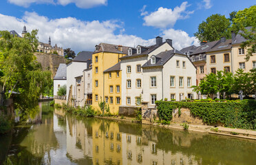 Fototapeta na wymiar Houses at the Alzette river in Grund, Luxembourg city