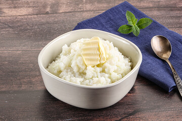 Homemade rice porridge with butter