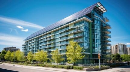 friendly green condominium building illustration energy efficient, leed friendly, solar recycled friendly green condominium building