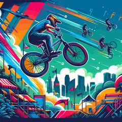 BMX cyclist jump acrobatic sport extreme poster