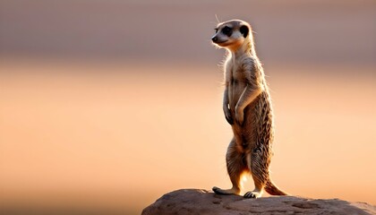 A Meerkat Standing On A Rock Watching The Sunrise