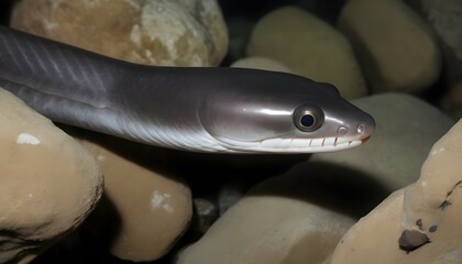 A Sleek And Elusive Eel Slithering Through Rocky C