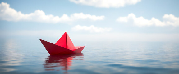 a paper boat on the beautiful sea - obrazy, fototapety, plakaty