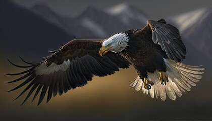 A majestic bald eagle soaring majestically through the air
