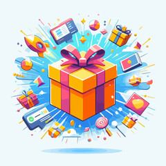 Surprise gift box explode illustration