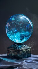 Streaming media player as a crystal ball previewing future events in real-time. Clean background - obrazy, fototapety, plakaty