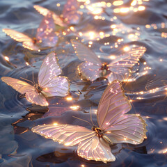 Butterflies glowing on the water
