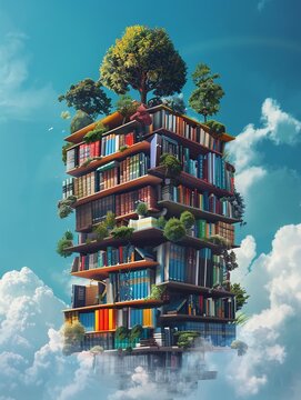 Content management system as a library of Babel organizing infinite content. Clean background