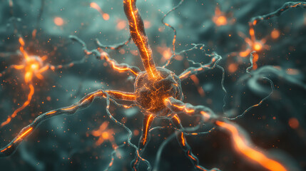 Inside the brain and human body. Concept of neurons and nervous system. Neurons cell on the...
