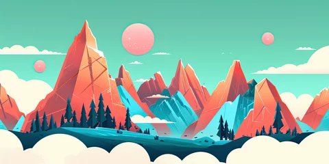Papier Peint photo Montagnes Mountains background, video game style graphics mountain level design backdrop illustration, gaming resources, scrolling platform, generated ai