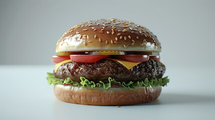 Delicious cheeseburger with fresh vegetables and juicy beef patty. classic american meal, perfect for foodies. good for menu design and advertising. AI