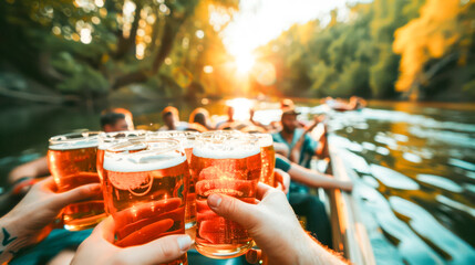 Beers on a River Cruise at Dusk.