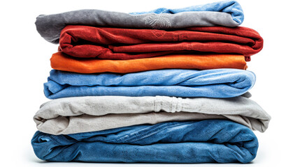 Stack of Colorful Folded Towels on White Background. - obrazy, fototapety, plakaty