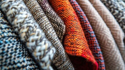 A macro view of fabric textures highlighting the weave and patterns of different materials