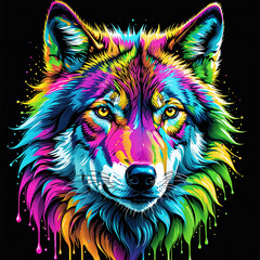 A mesmerizing piece of art featuring a neon-colored animal against a dark backdrop, accentuated with splashes of vibrant colors that bring the majestic creature to life. AI-generated