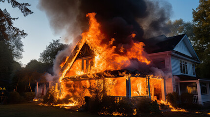 Outdoor view of house on fire