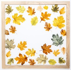 watercolor autumn background, backdrop, texture. fallen yellow and brown leaves. copy space.