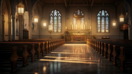 Fototapeta premium nave catholic church building illustration chapel cathedral, priest mass, sacrament confessional nave catholic church building