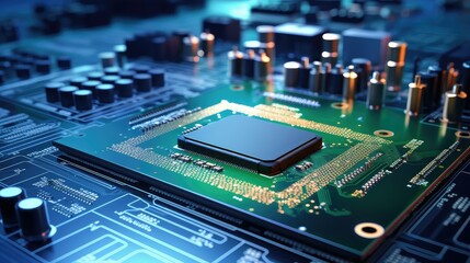 Fototapeta premium manufacturing processor electronics factory illustration components automation, robotics innovation, engineering quality manufacturing processor electronics factory