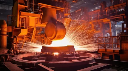 Fotobehang production metallurgical steel mill illustration manufacturing furnace, alloy process, machinery equipment production metallurgical steel mill © sevector