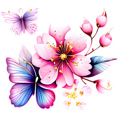 Pink Cherry flowers with butterfly 