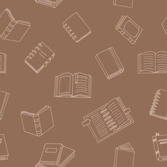 books seamless pattern. hand drawn doodle style. vector, minimalism, monochrome, sketch. wallpaper, textile, wrapping paper, background. reading, education, bookstore, science.
