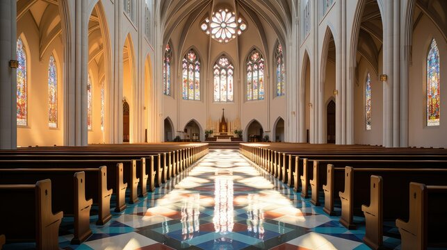 candles inside church building illustration choir pulpit, nave crucifix, hymnals lectern candles inside church building