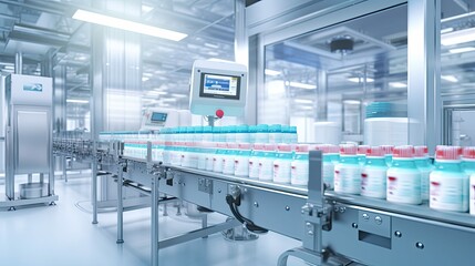 Fototapeta na wymiar automation technology pharmaceutical plant illustration robotics efficiency, production quality, validation monitoring automation technology pharmaceutical plant