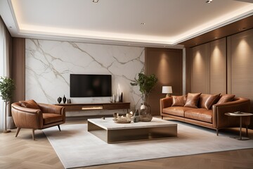 luxury minimalist living room with detailed accents such as intricate stitching on furniture and subtle variations in lighting