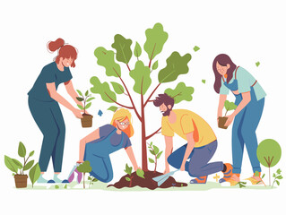  A group of volunteers plants trees in a local park contributing to the environment and creating a greener space for the community. 
