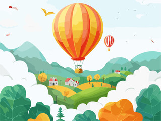  A group of friends take a hot air balloon ride over a valley soaring above the clouds and enjoying panoramic views of rolling hills and picturesque towns. 