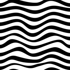 Vector seamless optical illusion wave pattern. Black and white color.