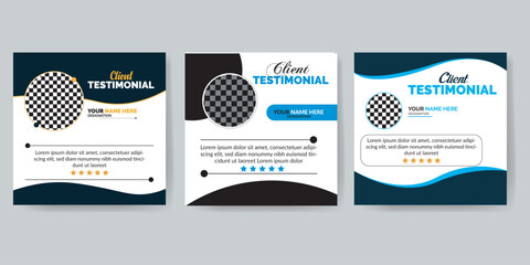 Client testimonial social media post design, Customer service feedback review or rating quote design template. Square size 3 colorful layout.