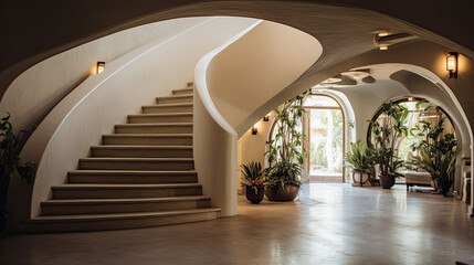 Curved staircase inside of villaa