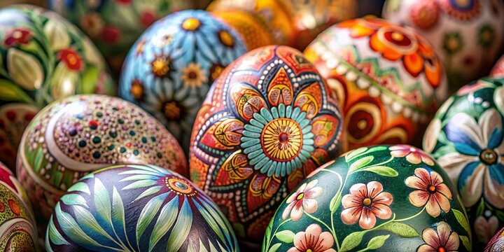 Close up easter egg, beautifully painted in floral motifs