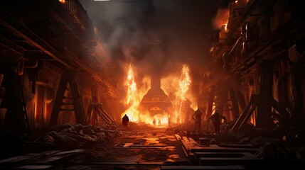 Obraz premium manufacturing furnace steel mill illustration metal heat, machinery equipment, factory smelting manufacturing furnace steel mill