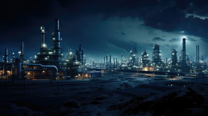 production petroleum chemical plant illustration processing equipment, storage distillation, reactor pipeline production petroleum chemical plant