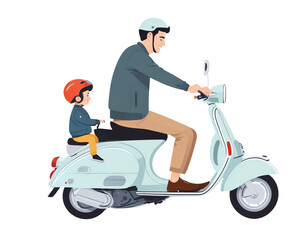 a man and his little son was riding vespa