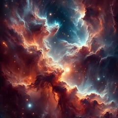 Foto op Aluminium Illustration of a cosmic nebula with stars, galaxies and dark matter © pajus