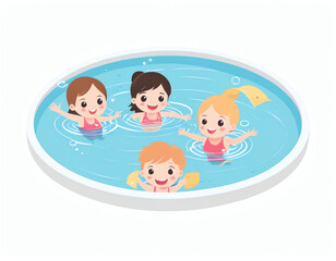 children are swimming in the pool ilustration