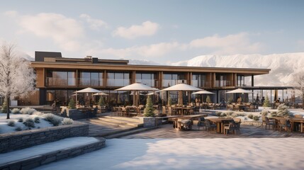 Obraz premium cabin outdoor hotel building illustration chalet glamping, tent villa, safari retreat cabin outdoor hotel building