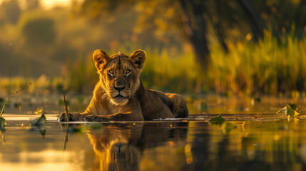 lion in the river - Powered by Adobe