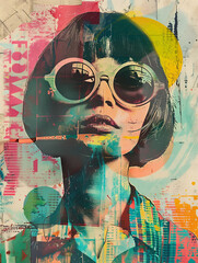 Retro Collage of Vintage Pop Fashion Girl with Round Glasses Poster HD Print Neo Art V8 16