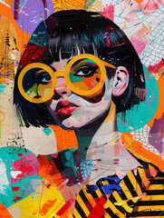 Retro Collage of Vintage Pop Fashion Girl with Round Glasses Poster HD Print Neo Art V8 14