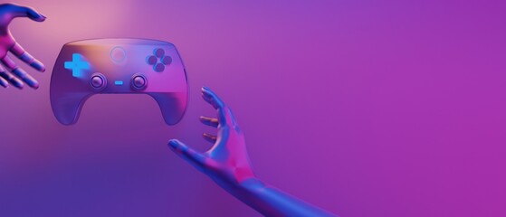 3d illustration rendering of mannequin hand hold  technology futuristic cyberpunk display, gaming scifi stage pedestal background